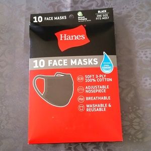 Hanes Face Masks 10 Pack 100% Cotton Adjustable, Breathable and Washable